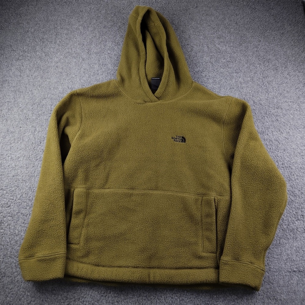 The North Face Hoodie Mens Medium Sherpa Fleece Olive Green EUC